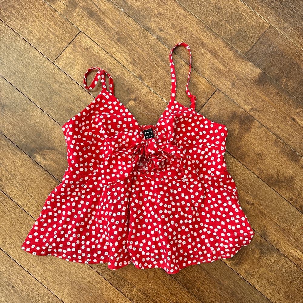 SHEIN Red Daisy Tie-Front Cami